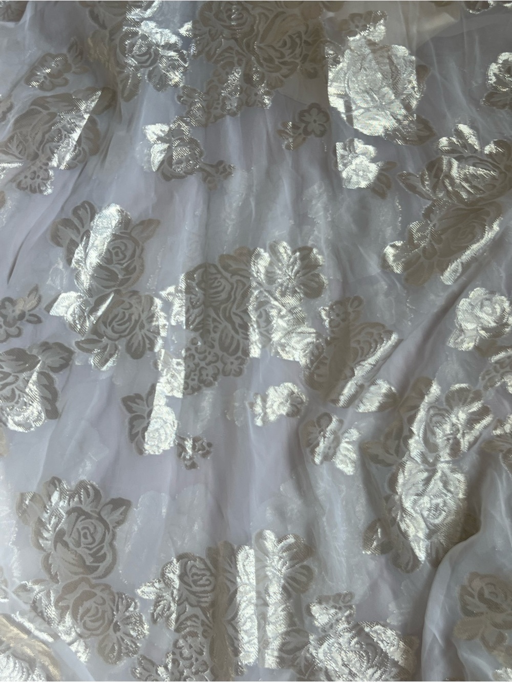 La Femme Organza Ivory Strapless A-Line Gown with Gold Floral Jacquard - Picture 4 of 7